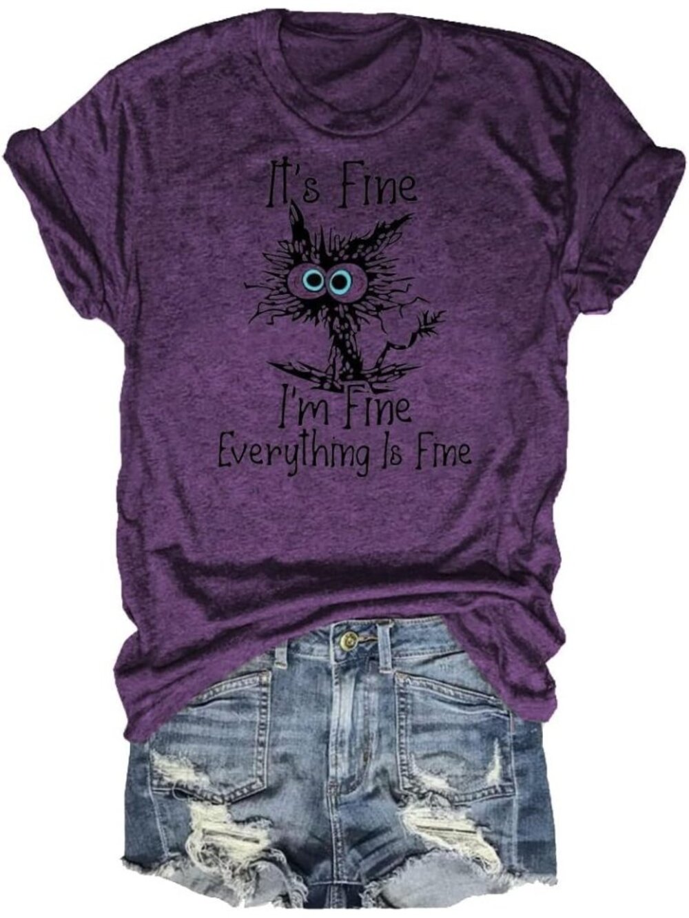 Women's Purple Short Sleeve Sayings Loose Fit Casual Tops Imported T Shirts